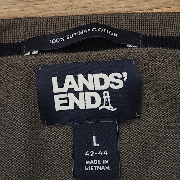 Lands' End‎ 100% supima cotton v-neck sweater olive green men's large - Picture 2 of 6